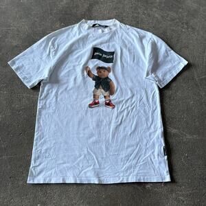 Palm Angels Pirate Teddy Bear Shirt Mens L White Short Sleeve Flag Graphic Tee